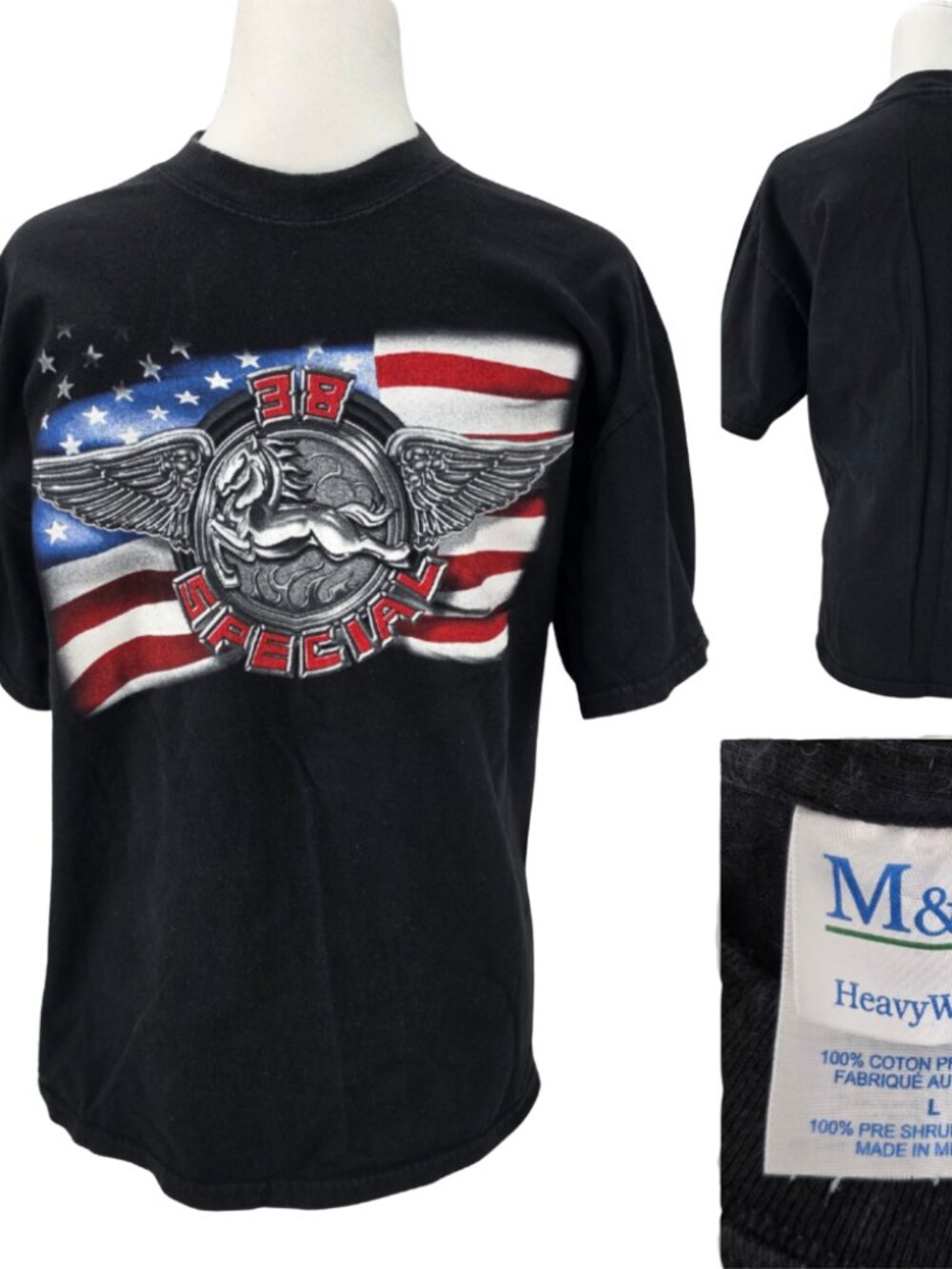 Vtg M&O Knits Mens Large 38 Special Southern Rock American Flag Cotton T-shirt